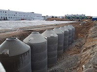 Vsakovací nádrž ze skruží DN 2500mm o celkovém objemu 150m3 v Plzni.
